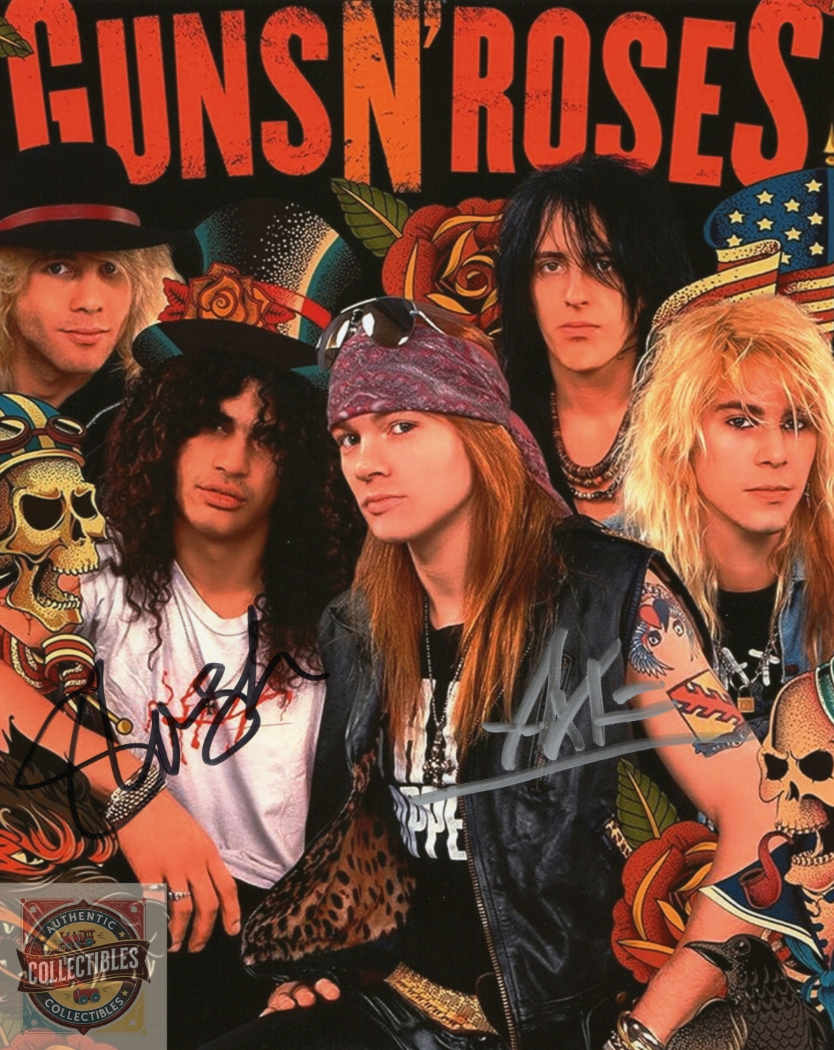 RP Axl Rose Slash Signed Guns N' Roses Photo 8x10 Reprint COA